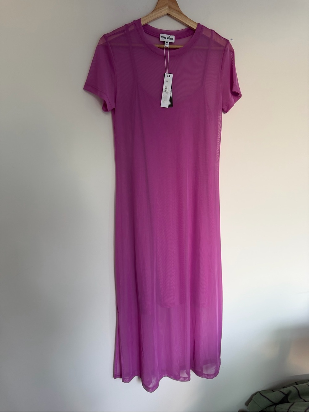 Steve Madden Sheer Magenta Short Sleeve Maxi Dress